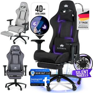ELITESEATS Sedia da gioco ergonomica [rotelle antigraffio, traspirante] incl. braccioli 4D, con poggiapiedi | Sedia da gioco ergonomica in tessuto 150KG
