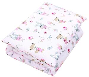Set di piumoni per bambini TupTam con motivi decorativi: piumone per tutte le stagioni, copriletto, cuscino e federa, 2 pezzi, colore: volpe / coniglio / rosa, dimensioni: 135x100 cm