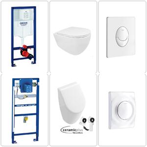 BB INFINITY WC sospeso senza bordo con orinatoio Villeroy & Boch Subway con accessori Grohe, bianco