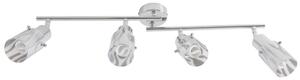 Lampada a soffitto, cromata, con diffusore in vetro opale e faretti orientabili, lunghezza 69 cm