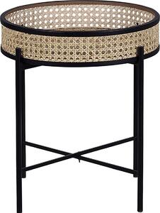 BELIANI Tavolino in metallo nero, tavolino in rattan chiaro, rotondo boho