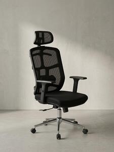 Sedia ergonomica per ufficio | Sedia direzionale con rivestimento in rete e meccanismo sincronizzato | Sedia girevole con braccioli e poggiatesta 3D | Design per casa e ufficio | Nero-argento, 120-130 cm | Altai by Kadima Design