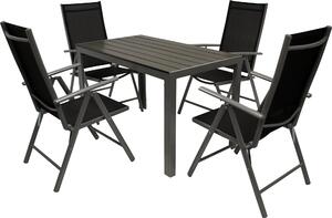 Set da giardino DEGAMO SORANO, 5 pezzi, in alluminio e finto legno, tavolo 70x125 cm