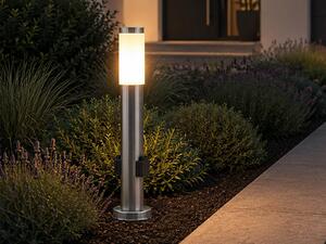 Lampione da terra in acciaio inossidabile con 2 prese, altezza 60 cm, lampada da giardino con alimentazione elettrica