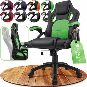 Juskys Racing desk chair Montreal (verde) - sedia da gioco ergonomica, regolabile in altezza e imbottita, fino a 120 kg - sedia da ufficio girevole
