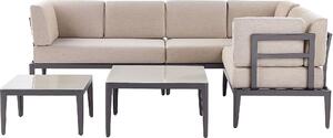 BELIANI Set di divani da giardino in alluminio beige e grigio per 6 persone tavolini da caffè arredo giardino terrazzo esterno
