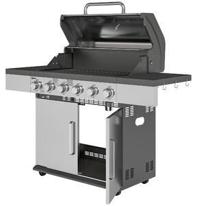 Barbecue a gas Outsunny con 6 bruciatori in acciaio inox, con termometro, argento