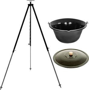 Set party con bollitore per gulasch di Grillplanet® 15 litri Telaio con coperchio 180 cm