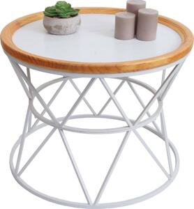 Tavolino MCW-N32, tavolino da caffè, tavolino ausiliario, tavolino da divano, tavolino per il soggiorno, struttura in metallo, piano in legno, diametro 66 cm, colore bianco