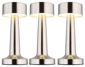 Lampada da tavolo LED, finitura nichel opaco, dimmer touch, alimentazione a batteria, altezza 21 cm