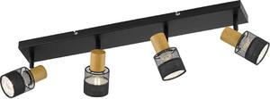 Plafoniera nera, effetto legno, faretti mobili, L 65 cm