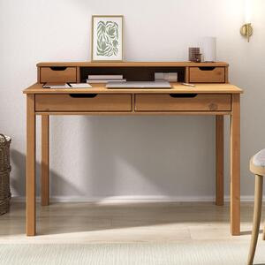 Scrivania RAUL con 4 cassetti in legno massello, finitura rovere - Scrivania da ufficio con spazio contenitivo e nicchia, scrivania per l'home office, scrivania per PC con ripiano aggiuntivo