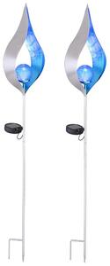 Set di 2 luci da giardino solari, argento-blu, effetto fiamma, altezza 90 cm