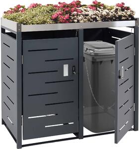 Copertura per 2 bidoni della spazzatura MCW-H40b, box per bidoni della spazzatura, fioriera combinata in acciaio inossidabile e metallo, 39 kg, 110x115x62 cm, espandibile