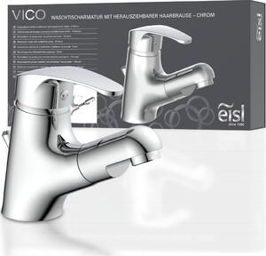 Miscelatore per lavabo eisl VICO con maniglia a tirare, set di miscelatori per bagno con scarico per lavabo