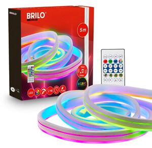 Striscia LED Briloner con telecomando, 5 m, 8 W, RGBIC, cambio colore, sensore musicale, bianco - Striscia LED per soggiorno, feste, gaming