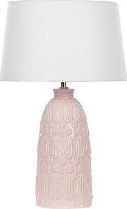 BELIANI Lampada da tavolo in Vetroceramica rosa base decorativa paralume in tessuto bianco boho design rustico illuminazione casa