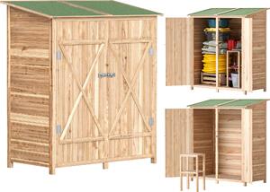 Outsunny casetta da giardino in legno, casetta per attrezzi resistente alle intemperie 140 x 75 x 157cm natura