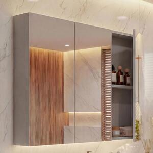 Specchiera HWC-B19b, pensile per bagno, 6 ripiani ® lucido 70x80x16cm ~ grigio
