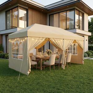 SONGMICS Tenda pieghevole 6 x 3 m, con pareti laterali, stabile, portatile, gazebo per giardino, cortile, feste, protezione solare, beige
