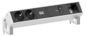 Scrivania BACHMANN DESK2, 2 prese CEE7/3, 1 porta USB-C con ricarica da 100W, 1 cavo di alimentazione CM, lunghezza 0,2 metri, acciaio inossidabile