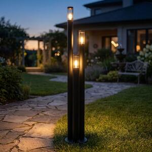 Lampada da terra, acciaio inossidabile, rame, nero, vetro fumé, altezza 170 cm