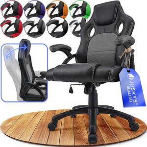 Juskys Racing desk chair Montreal (grigio) - sedia da gioco ergonomica, regolabile in altezza e imbottita, fino a 120 kg - sedia da ufficio girevole