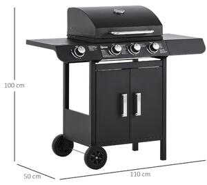 Outsunny barbecue a gas barbecue carrello con 4 bruciatori mobile multifunzione metallo