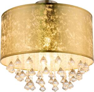 Plafoniera Smart LED, tessuto oro, cristalli, P 30 cm