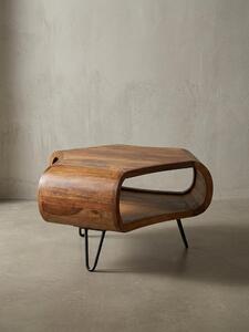 Tavolino WL5.603 in legno massello di sheesham 55 x 55 x 38 cm ripiano e struttura in metallo, tavolino da salotto retrò in legno massello marrone, tavolino da divano moderno in legno, tavolino con ripiano salotto