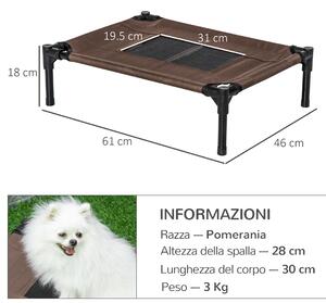 PawHut Lettino per Cani Rialzato con Seduta Traspirante, in Acciaio e Tessuto, 61x46x18 cm, Nero e Caffè