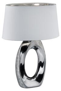 Lampada da tavolo a LED, realizzata in Vetroceramica e tessuto, colore bianco argentato, altezza 52 cm