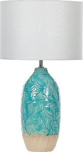 BELIANI Lampada da tavolo in Vetroceramica turchese base decorativa paralume in tessuto bianco design rustico boho illuminazione casa