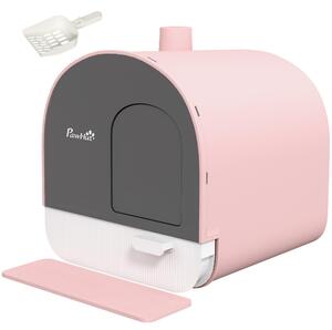PawHut Lettoia per gatti con tettuccio e coperchio, tappetino per lettiera rosa