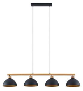 Lindby lampada a sospensione Tirzana, 4 luci, nero, metallo, legno