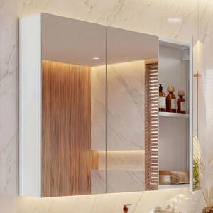 Specchiera HWC-B19b, pensile per bagno, 6 ripiani ® lucido 70x80x16cm ~ bianco