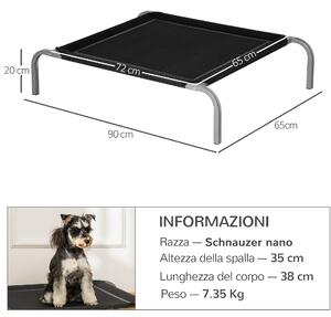 PawHut Lettino per Cani Rialzato con Seduta Traspirante, in Metallo e Tessuto, 90x65x20 cm, Nero e Argento