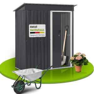 Capannone in metallo Juskys S con tetto a una falda, porta scorrevole e fondamenta - 1 m² - antracite