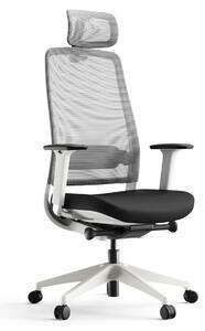 Sedia da ufficio ergonomica Yaasa Chair Expert, con poggiatesta, bianca – Capacità di carico: 130 kg – Braccioli regolabili in 4 direzioni – Supporto lombare imbottito regolabile