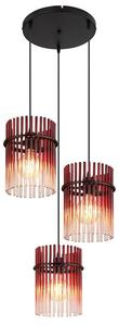 Lampada a sospensione a LED, metallo, vetro rosso, 3 fiamme