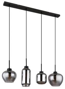 Lampada a sospensione, 4 fiamme, vetro fumé, nero, L 99,5 cm