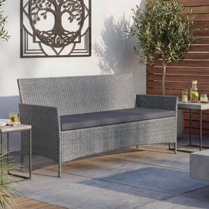 Panca da giardino a 3 posti in poly-rattan Halden, panca ~ grigio, cuscini antracite