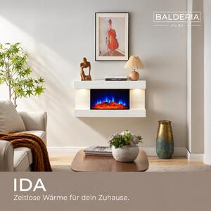 Camino elettrico da parete BALDERIA Ida – Potenza termica fino a 1800 W, effetto fiamma 3D, bianco
