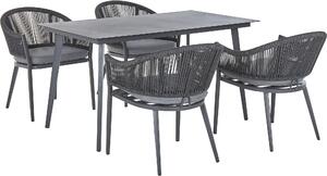 BELIANI Set di mobili da giardino in alluminio grigio Tavolo 140x80 rettangolare in pietra 4 sedie con braccioli imbottite Mobili da esterno per terrazze