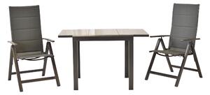 Set di mobili da giardino Merxx Taviano 3 pezzi, 2 poltrone pieghevoli, tavolo da balcone allungabile Semi 80 (120) x 70 cm - alluminio/tessuto