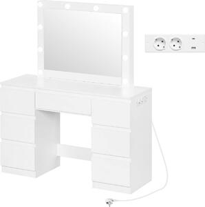 WOLTU: toeletta con specchio, illuminazione a LED, presa di corrente, 7 cassetti, bianco