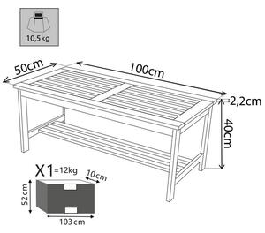RIACO - tavolino da giardino in legno massiccio di acacia 100x50