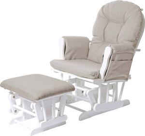 Poltrona relax MCW-C76, poltrona a dondolo con poggiapiedi ~ Tessuto, color crema, struttura bianca