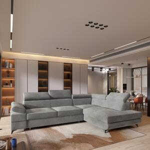 Divano angolare FAVIEN R-S di Masseno con funzione letto a L, divano con box letto, divano da soggiorno, divano, divano letto, set di divani - grigio chiaro, MONOLITH 84