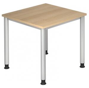 Scrivania serie H | telaio a 4 gambe | regolabile in altezza | estremamente stabile, dimensioni piano d'appoggio:80 x 80 cm, colore piano d'appoggio:rovere, colore telaio:argento